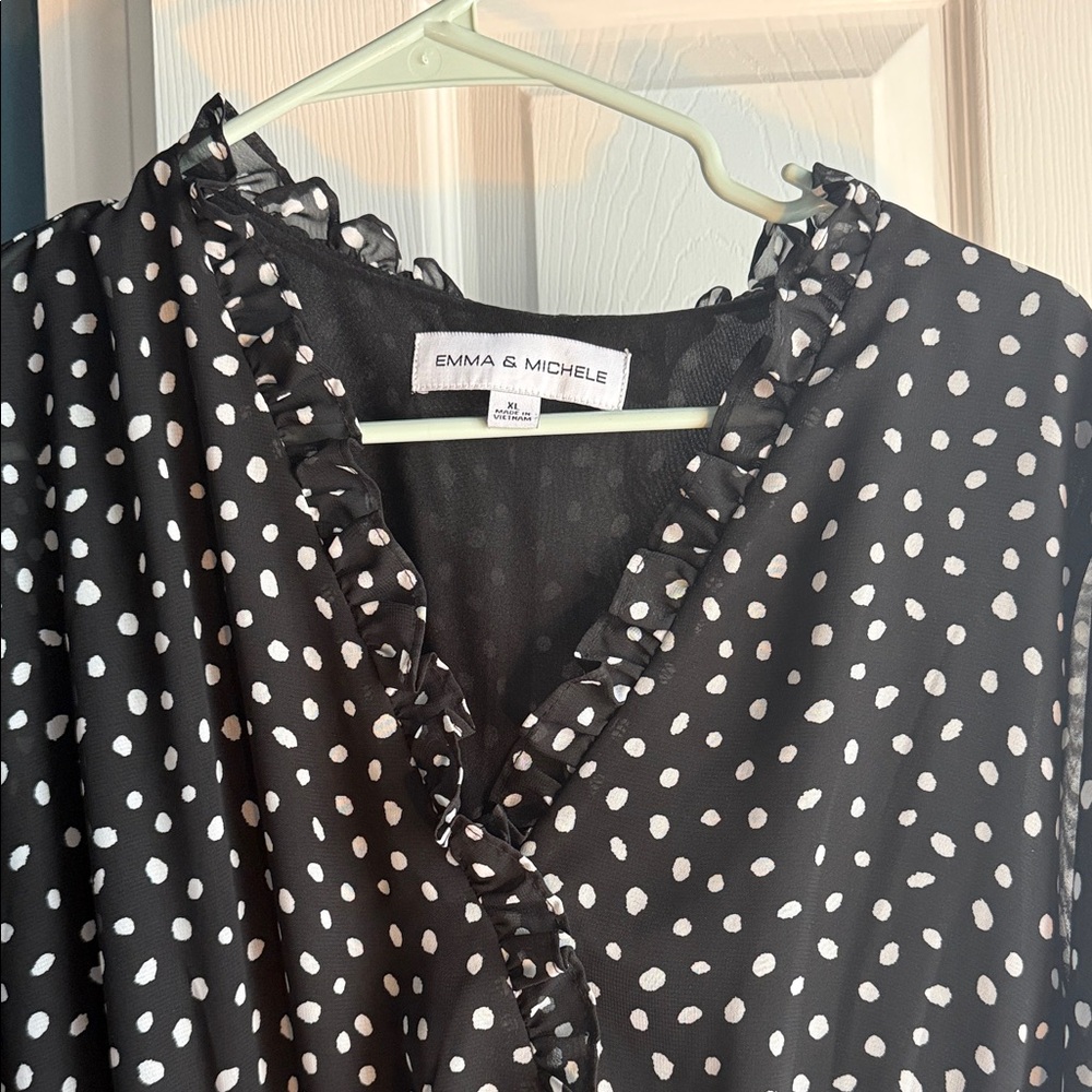 Black and White Ling Sleeve Polka Dot Dress - Picture 3 of 5